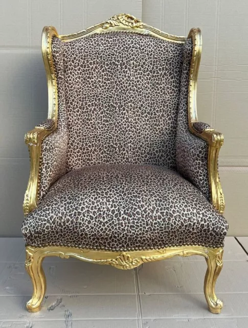 Casa Padrino Barock Ohrensessel Leopard / Gold - Handgefertigt Antik Stil