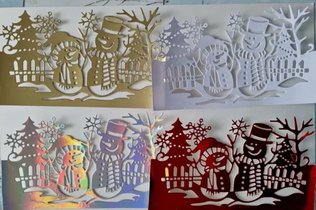 4 Large Gorgeous Happy Snowmen Scene Craft Die Cut Card Toppers (Set 1)