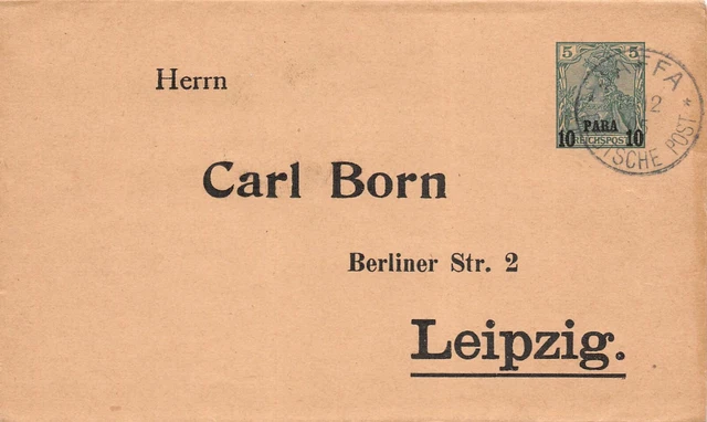 Deutsche Post in der Türkei Brief GA gel. JAFFA nach Leipzig 1905