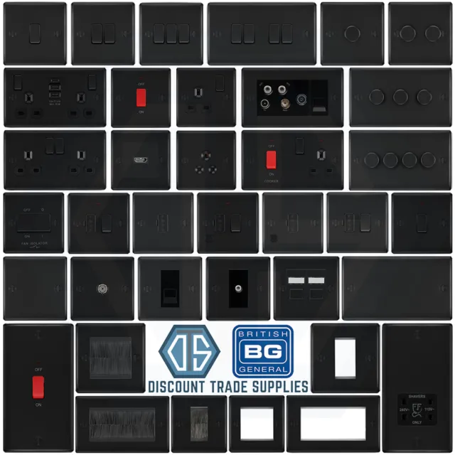 BG Nexus Matt Black Switches & Sockets Full Range Black Inserts Free Postage