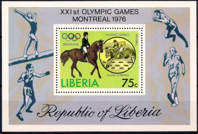 Liberia 1976 Montreal Olimpiadi Giochi Cavalli Spettacolo Salto Sport M S Mnh