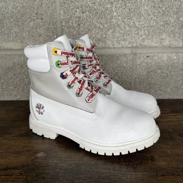 TIMBERLAND SUGAR AND Spice White Leather Boots Holiday Christmas