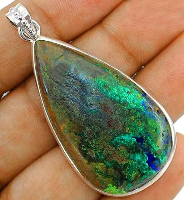 Natural Azurite In Chrysocolla 925 Sterling Silver Pendant, JH5-3