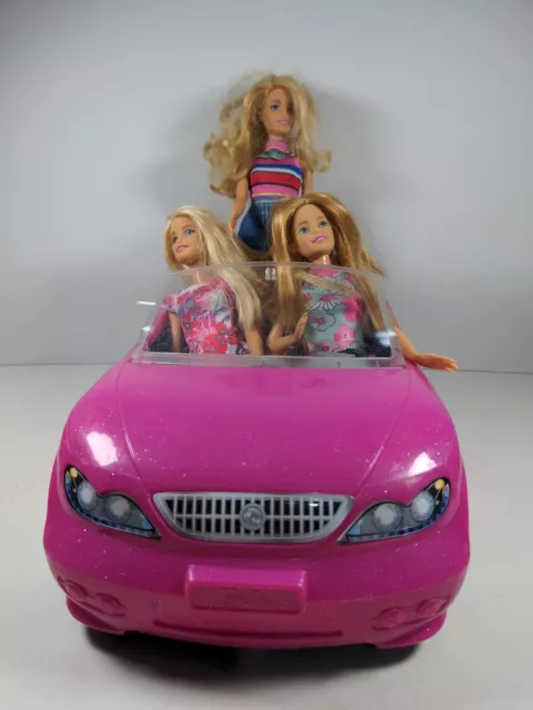 Barbie Pink Glitter Glam 2 Seater Car With 3 Barbie Dolls Bundle.