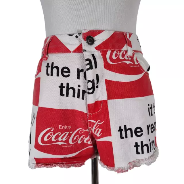 COKE COCA COLA Denim Shorts Size S Red White Cut Off Retro 70s Real ...