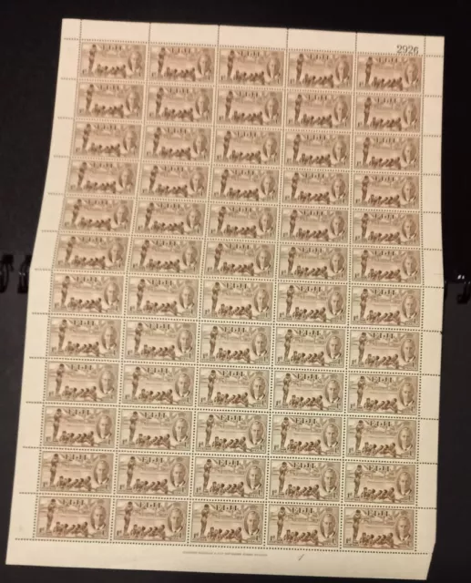 1951 Stamps Fiji 1d Brown Children Playing Imprint Sheet of 50 MNHFree Post