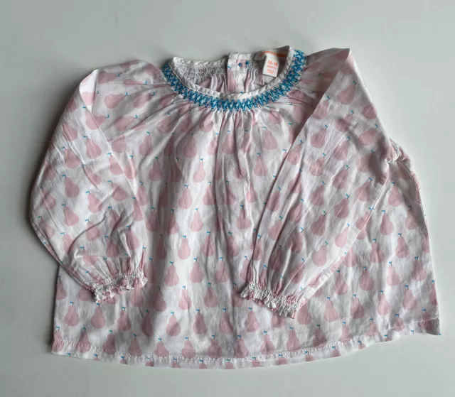 Country Road baby girl size 12-18 months white pink pears blouse top, VGUC