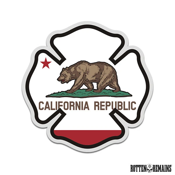 California State Flag Firefighter Decal CA Maltese Cross Fireman Sticker e7m