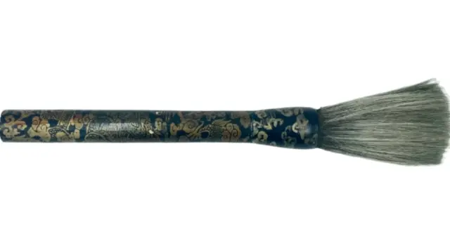 Antique Hand Painted Japanese Calligraphy Brush Black w/Gold Dragon Motif Asian