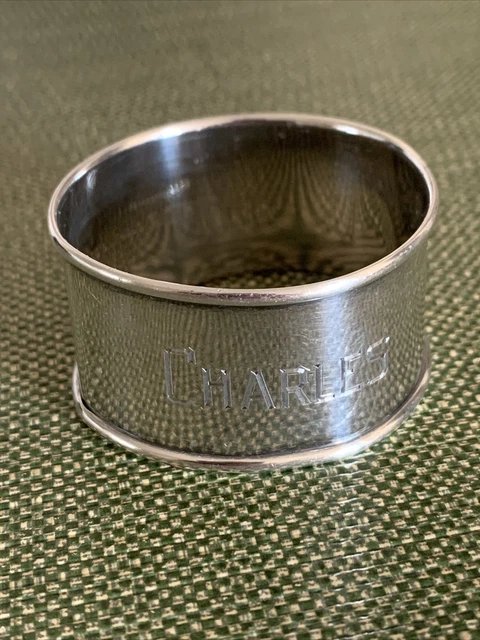 Gorham  #13572 Plain Sterling Silver Round Napkin Ring 1", MONOGRAMMED “Charles”
