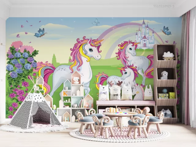 3D Cartoon Unicorn Castle Floral Wallpaper Wall Murals Removable Wallpaper 18