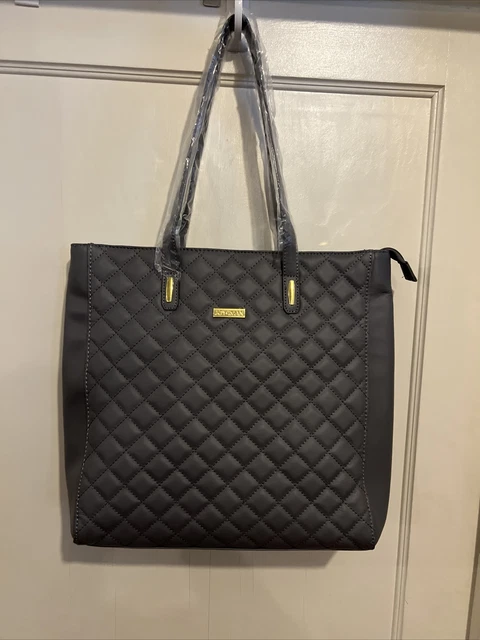 JOY & IMAN Diamond Quilted Genuine Leather Gray Tote Bag - NWOT