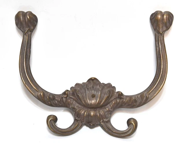 Large Victorian Style  Brass Wall Mount Hat / Coat Hook 4 Prong