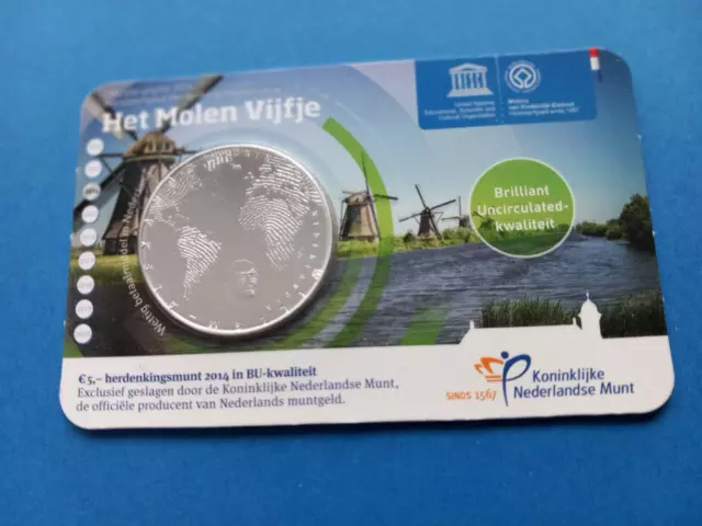 5 Euro NL 2014  " Het Molen "  Bankfrisch in Coincard
