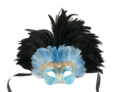Mask from Venice Colombine IN Feathers Ostrich Blue Black-Mask Venetian - 858