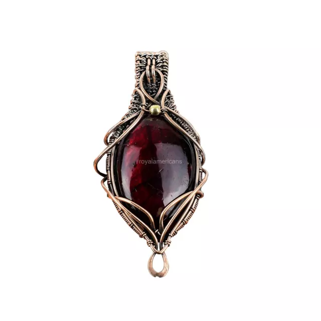 Red Fire Labradorite Wire Wrapped Pendant Copper Jewelry For Girls 2.76"