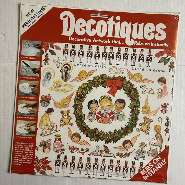 Decoticas de colección NUEVO DE LOTE ANTIGUO SELLADAS Frotar en transferencias Feliz Navidad D-84 (2 hojas)
