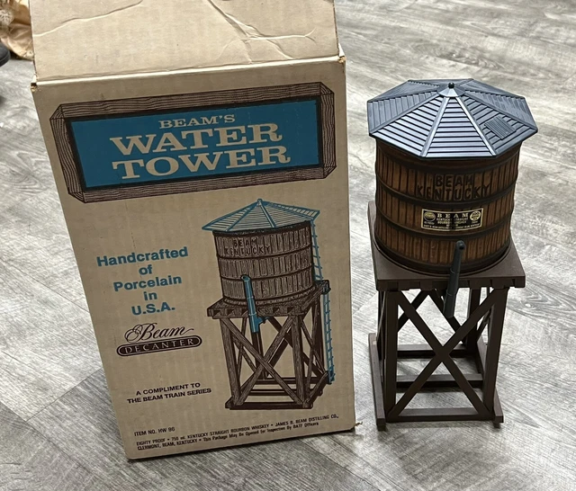 JIM BEAM TRAIN Railroad Water Tower Decanter With Original Box EMPTY