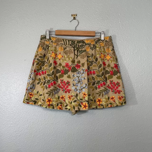 Red Valentino Women's Floral Embroidered Shorts in Rope Tan Skort Sz 32