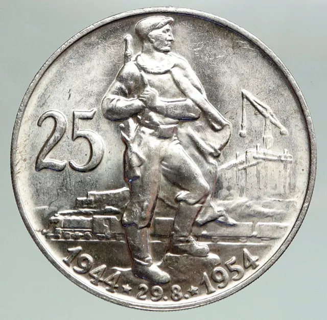 1954 CZECHOSLOVAKIA Slovak Uprising Antique VINTAGE Silver 25 Korun Coin i92178