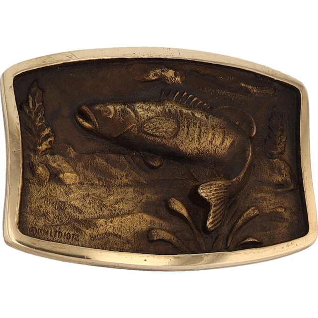 Brass Fish Fishing Fisherman Western Sportfishing Trout 70s Vintage Belt Buckle