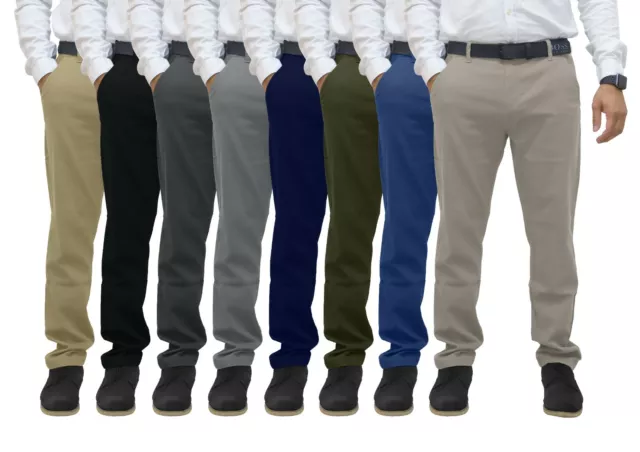 Mens Chino Pants Regular Fit Flat-Front Casual Stretch Relaxed Cotton Trouser