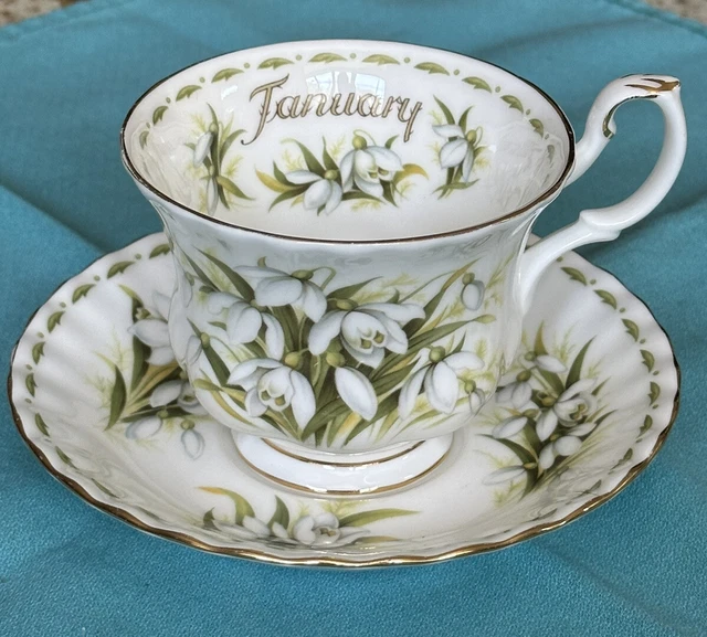 Royal Albert Bone China Teacup and Saucer Flower of the Month JANUARY Snowdrops