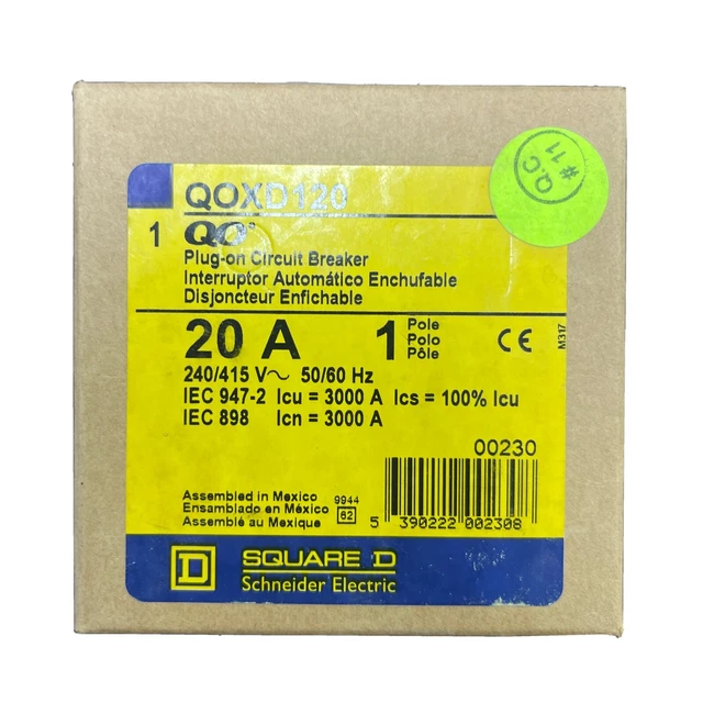 SQD QOXD120, 20 AMP 1 POLE 240/415 VOLT Circuit Breaker,NEW