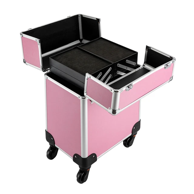 Professional Travel Makeup Case Beauty Train Case Rolling Cosmetic Organizer New