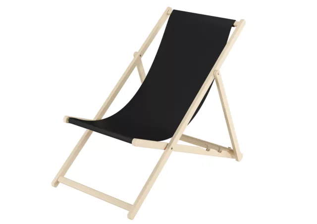 Chaise longue de jardin noire, chilienne, bain de soleil pliant, en bois naturel