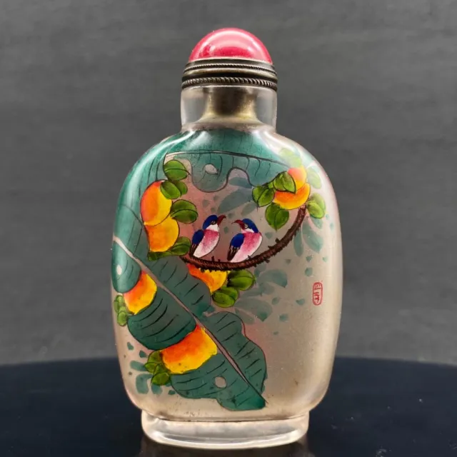 noble old Coloured glaze hand inside painting flower bird scenery Snuff Bottle