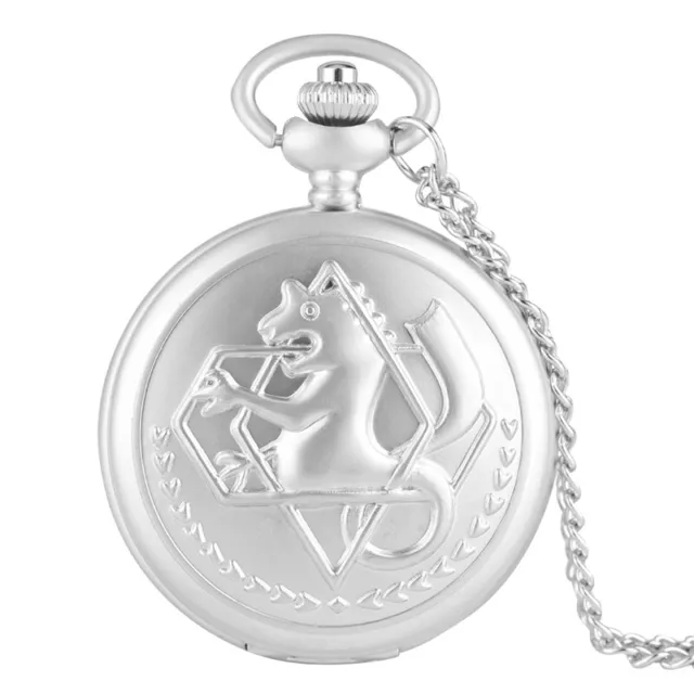 Silver Tone Fullmetal Alchemist Quartz Pocket Watch with Necklace Chain Gifts