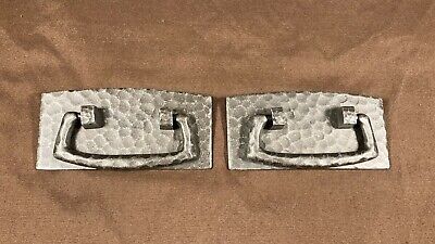 Pair Bail Pull Solid Cast Bass Hammered Pewter Finish Mission Arts Crafts Style