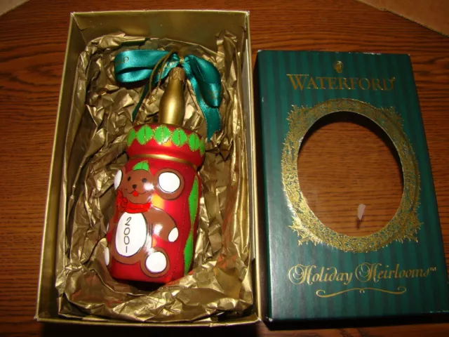 Waterford Babys First Bottle Glass Christmas Ornament with Box 2001 Ret. $55