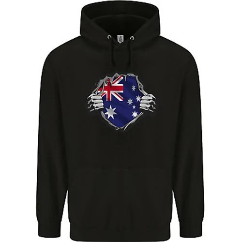 Australian Flag Ripped Australia Day Gym Mens 80% Cotton Hoodie