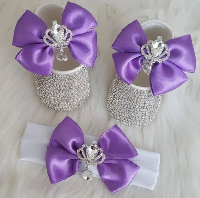 Flat Personalized Ballet Shoes With Stones And Glitter Ribbons For Baby Girl 2