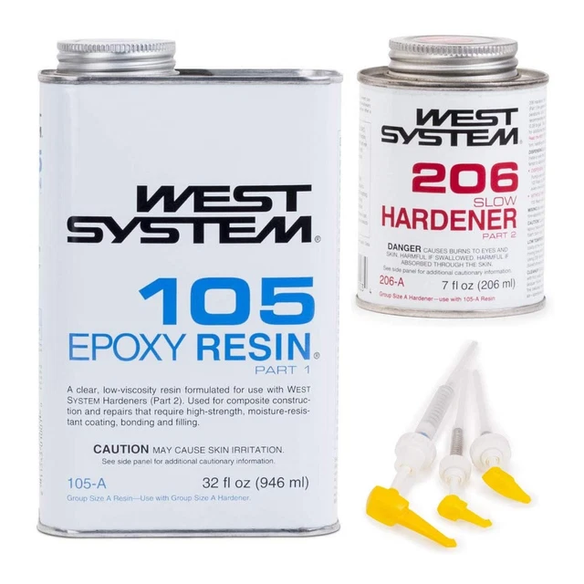 West System 105A Epoxy Resin (32 fl oz) Bundle with 206A Slow Epoxy Hardener ...