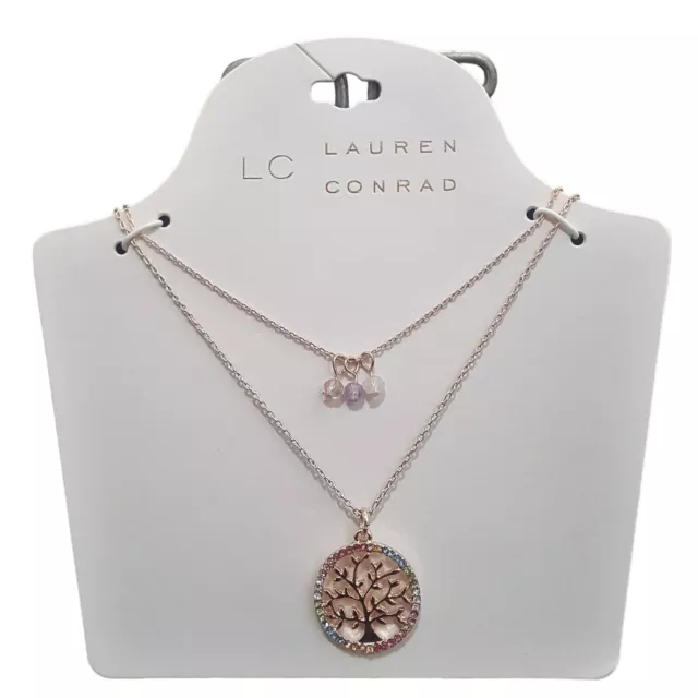 Lc Lauren Conrad Rose Gold Plated Mulit Color Rhinestone Tree Of Life Necklace
