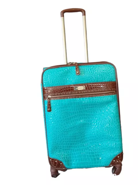 Samantha Brown Classic Croc Embossed Spinner Wheels Upright Luggage Aqua 25x16"