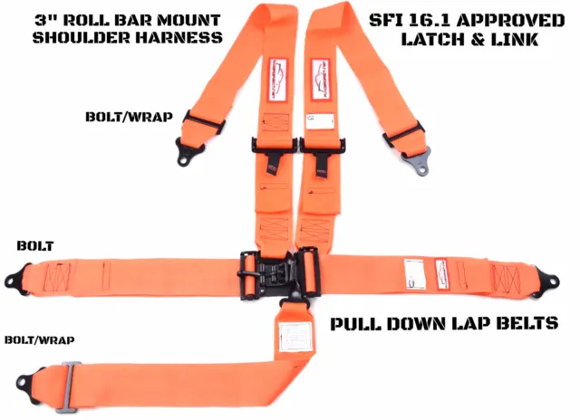 Latch & Link 5 Pt Roll Bar Mount Racing Harness Signature Series Sfi 16.1 Orange