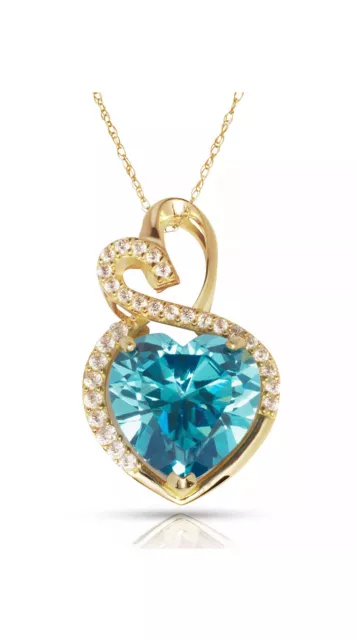 4.20 Carat Halo Blue Topaz Double Heart Gemstone Pendant & Necklace14K Y Gold