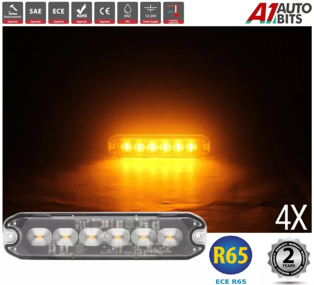 4x 6 Led Amber Recovery Strobe Flashing R65 Grille Lightbar Lamps Truck Lights