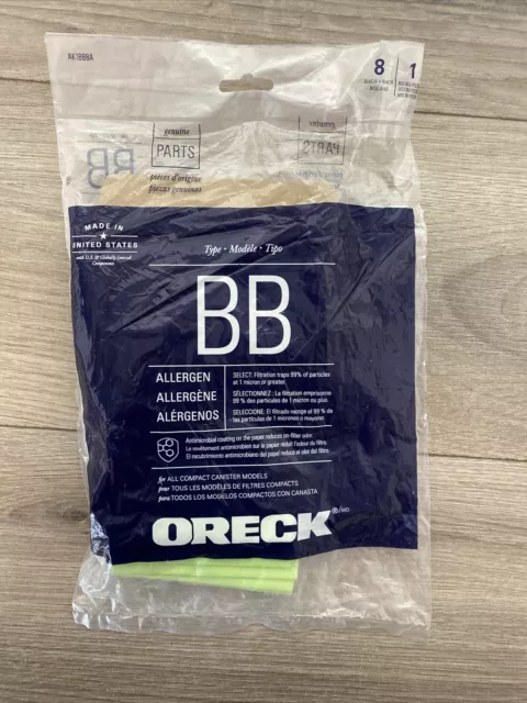 Genuine Oreck BB Compact Canister Allergen Filter  Bags AK1BB8A 8-bags 1-filter