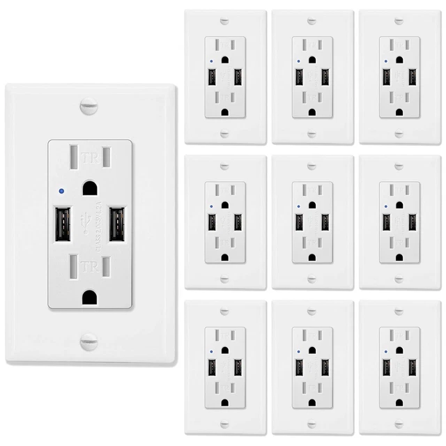 Cubierta de receptáculos eléctricos resistentes a la manipulación con toma de pared 4,2A con puertos USB × 10