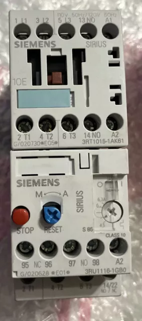 2- Siemens Sirius 3RU1116-1GB0 Overload Relay & 3RT1015-1AK61 (Lot of 2)