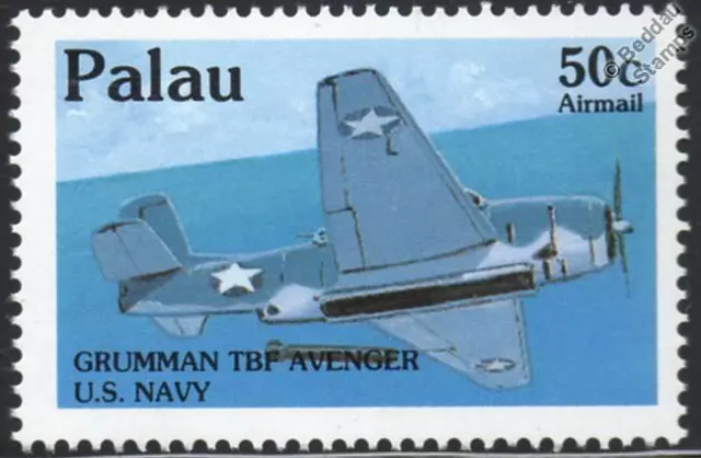 WWII US Navy GRUMMAN TBF AVENGER Aircraft Airplane Mint Stamp (1992 PALAU)