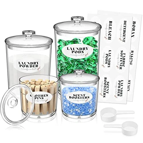Laundry Organization and Storage - 4 Pcs Acrylic Jars for Laundry Room
