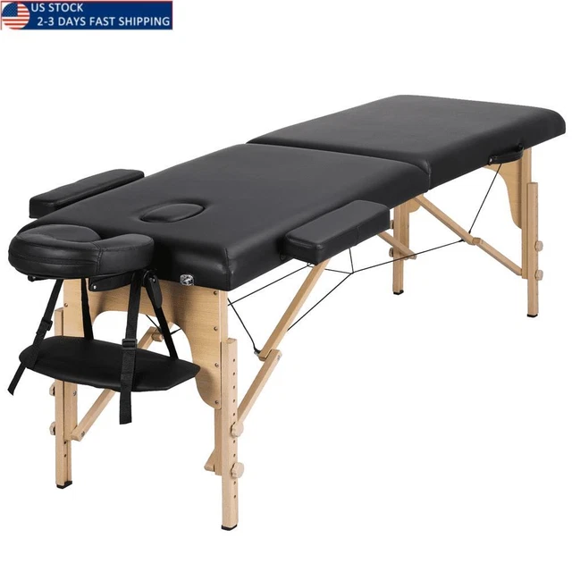84'' 2 Sections Adjustable Folding Massage Bed, Black