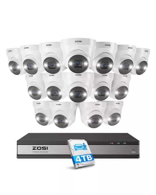 ZOSI 16CH 4K PoE Security Camera System H.265+ 16 Channel 5MP AI IP Cameras Dome