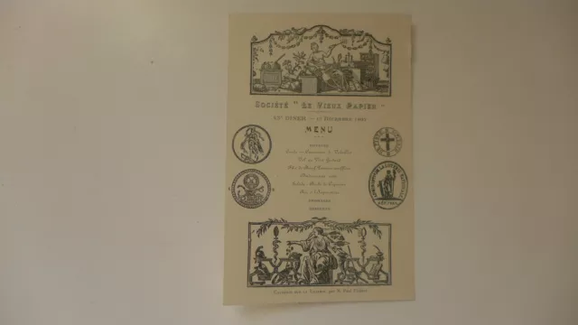 1907 MENU diner société LE VIEUX PAPIER crée en 1900 causerie sur la loterie